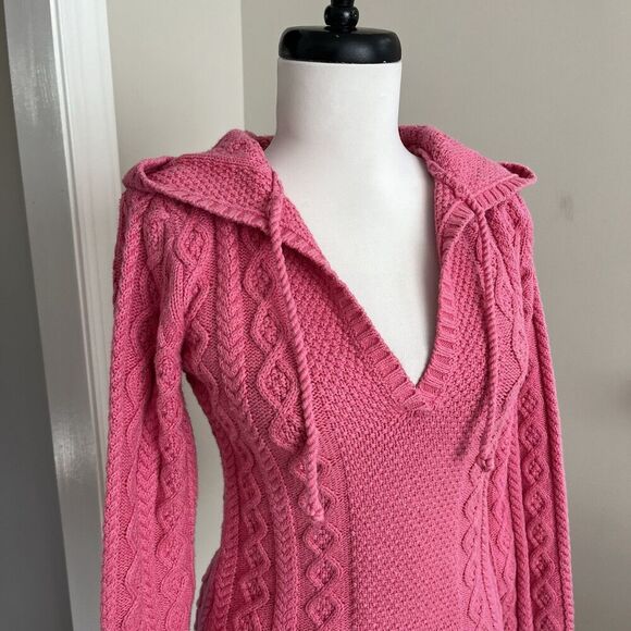 Ralph Lauren Polo Jeans Y2K Cable Knit Hooded Sweater S Fitted Fisherman cabin - Picture 8 of 11